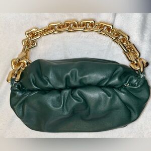 Bottega Veneta Green Shoulder Bag with Gold Chain